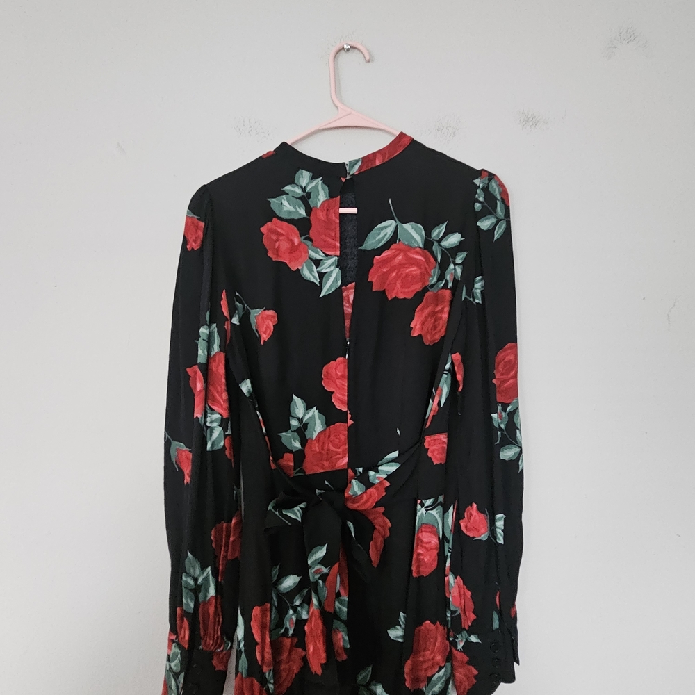 Reformation Carnation Black Maxi Dress with Red Rose Print Size 8 - Picture 9 of 10